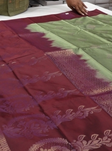 Semi Silk Saree -Light green  to Maroon color Search code 6411