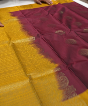 Semi Silk Saree - dark Maroon to Golden    color Search code 6418