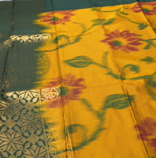 Semi Silk Saree -Golden yellow to Green  color Search code 6425
