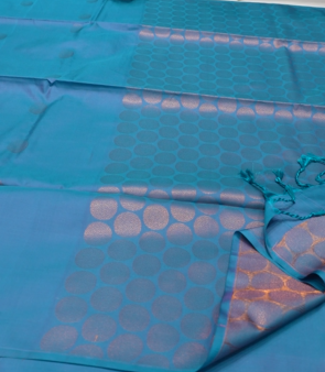 Semi Silk Saree -Peacock blue color Search code 6440