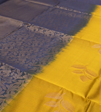 Semi Silk Saree -Golden and Navy blue color Search code 6443