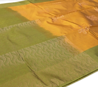 Semi Silk Saree - yellow to Green color Search code 6448