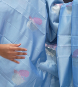 Semi Silk Saree - Ice Blue color Search code 5900