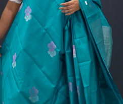 Semi Silk Saree -Peacock blue color Search code 5906