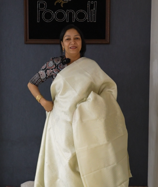 Tissue Silk Saree -White  color Search code 4812