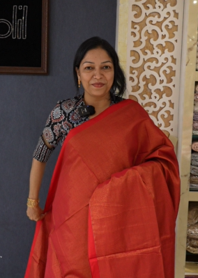 Tissue Silk Saree -Red  color Search code 4817