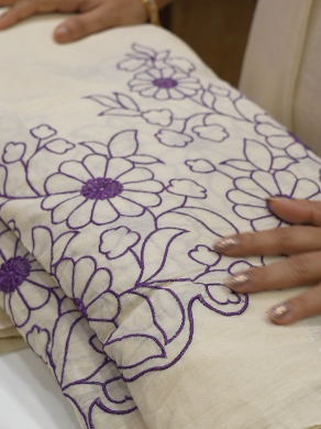 Running Material  - Cream And lavender  color Search code 3810