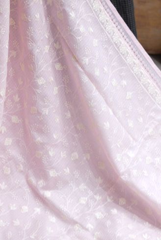 Net Cotta Saree-Pink peach shade Search code 5204