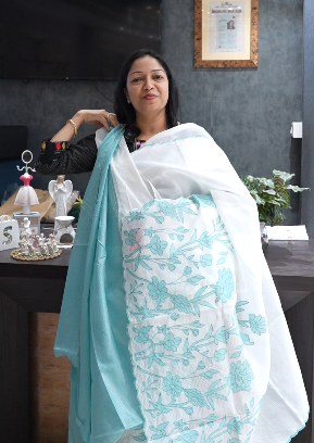 Net Cotta Saree-White and Blue shade Search code 5212