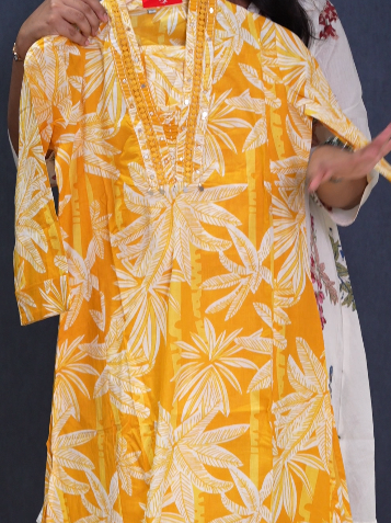 Kurta Top and Bottom   -Yellow  color search code 9023