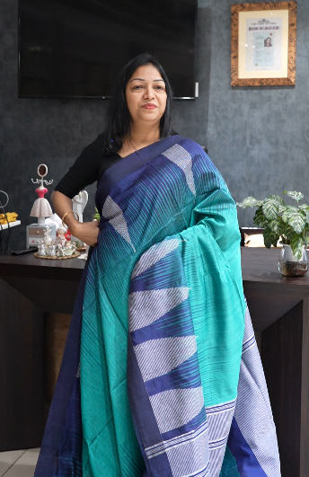 Khadi Cotton Saree -Happy blue to Royal blue shade Search code 6504