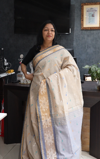 Khadi Cotton Saree -Sandal to Blue  shade Search code 6510