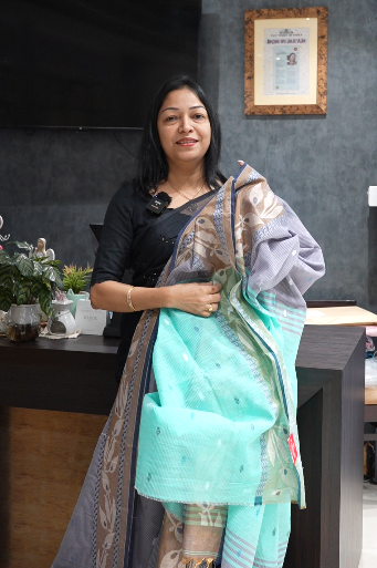 Khadi Cotton Saree -Gray to Safer blue  shade Search code 6522