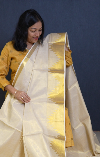 KERALA  SAREE  -Golden color Tissue - Search code 7233