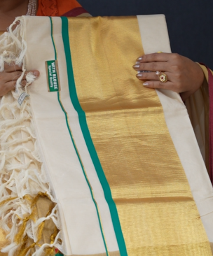 KERALA  SAREE  - Golden to Safer blue color -Cotton Search code 3012