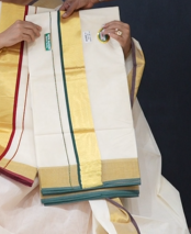 KERALA  SAREE  - Golden Green color -Cotton Search code 3017