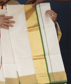 KERALA  SAREE  - Golden Light  Green color -Cotton Search code 3018