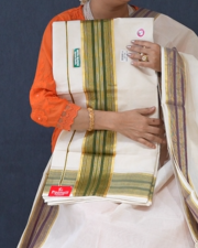KERALA  SAREE  - Golden Green  color -Cotton Search code 3020
