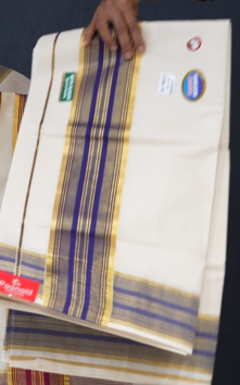 KERALA  SAREE  - Golden Navy blue color -Cotton Search code 3023