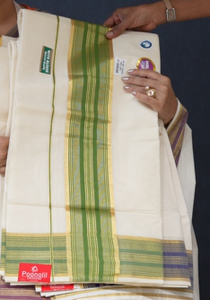 KERALA  SAREE  - Golden Green  color -Cotton Search code 3024