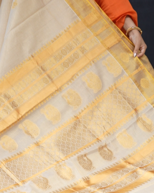 KERALA  SAREE  - Golden  color -Tissue Search code 3027