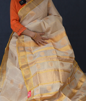 KERALA  SAREE  - Golden  color -Tissue Search code 3028