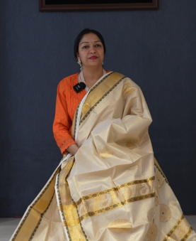 KERALA  SAREE  - Golden  black color -Tissue Search code 3032