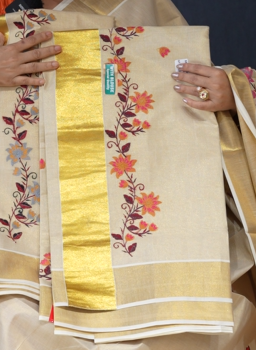 KERALA  SAREE  - Golden  color -Tissue Search code 3040