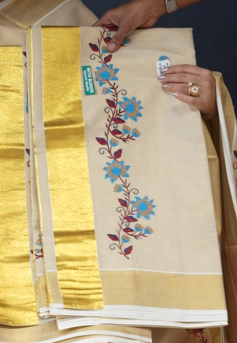 KERALA  SAREE  - Golden  color -Tissue Search code 3041