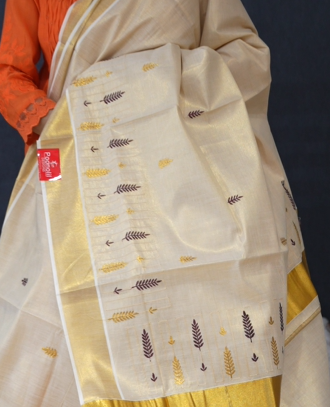 KERALA  SAREE  - Golden  Brown color -Tissue Search code 3043