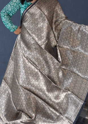 Semi banarasi saree -Black shade  Search code 3925