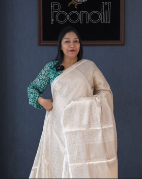 Semi banarasi saree -Sandal shade  Search code 3928