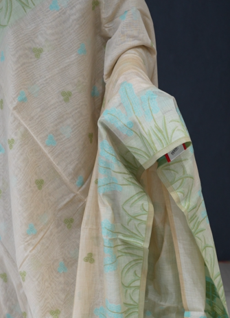 Soft chanderi saree -Beige  and Blue shade  Search code 4010