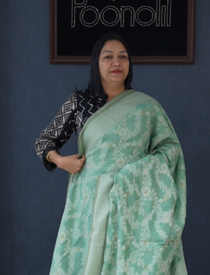 Soft chanderi saree -Green  shade  Search code 4028