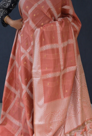 Soft chanderi saree -Orange Peach shade  Search code 4030