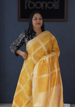Soft chanderi saree -Yellow shade  Search code 4031