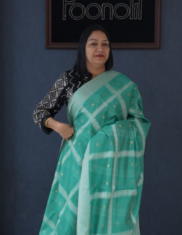 Soft chanderi saree -Safer Green shade  Search code 4033