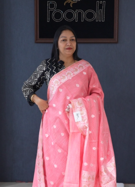 Soft chanderi saree -Orange  shade  Search code 4034