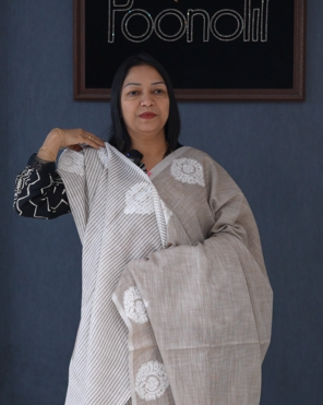 Soft chanderi saree -Gray  shade  Search code 4040