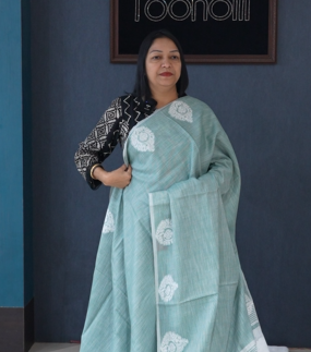 Soft chanderi saree -Green shade  Search code 4041