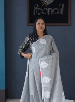 Soft chanderi saree -Silver Gray shade  Search code 4042