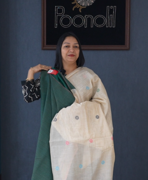 Soft chanderi saree -Beige To Green   shade  Search code 4045