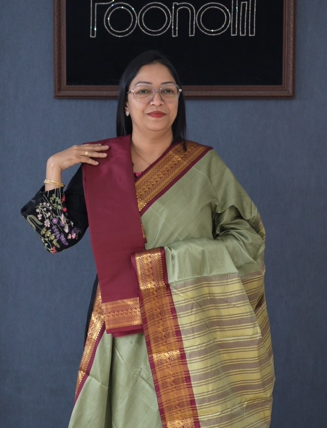 KANCHI COTTON SAREE -Green to Maroon shade Search code 4780