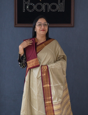 KANCHI COTTON SAREE -Chiku to Maroon shade Search code 4784