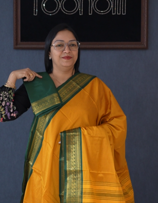 KANCHI COTTON SAREE -Mango Yellow to Green  shade Search code 4785