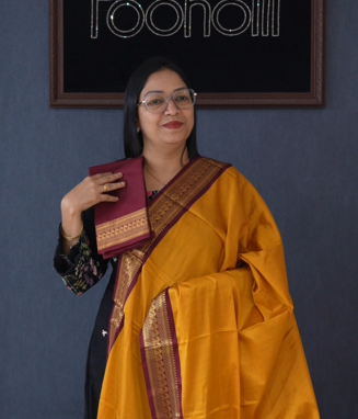 KANCHI COTTON SAREE -Mango Yellow to Kumkum maroon shade Search code 4787