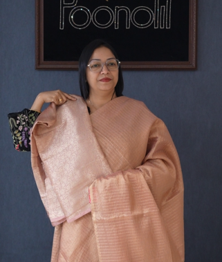 Tissue Saree- Salmon peach Color search code 4092