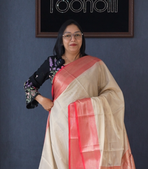 Tissue Saree- Golden Reddish orange Color search code 4094