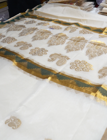 KERALA  SAREE  - Golden green  color -Tissue Search code 5606