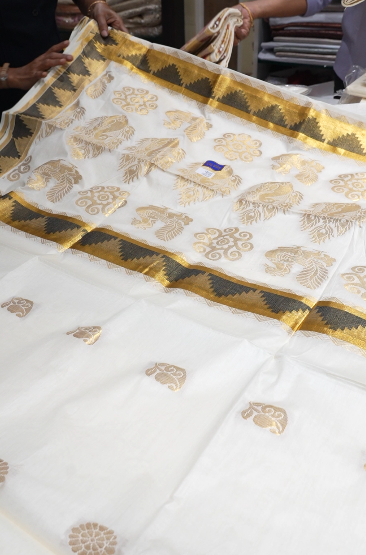 KERALA  SAREE  - Golden black color -Tissue Search code 5607